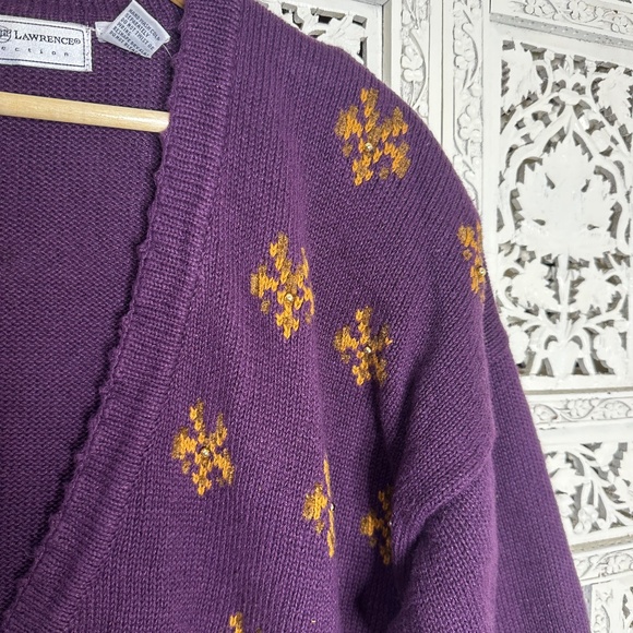 Vintage Maggie Lawrence Purple & Gold Grannycore Button Up Cardigan Sz 2X - Picture 3 of 8